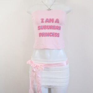 y2k suburban princess tube top pink mcbling strapless